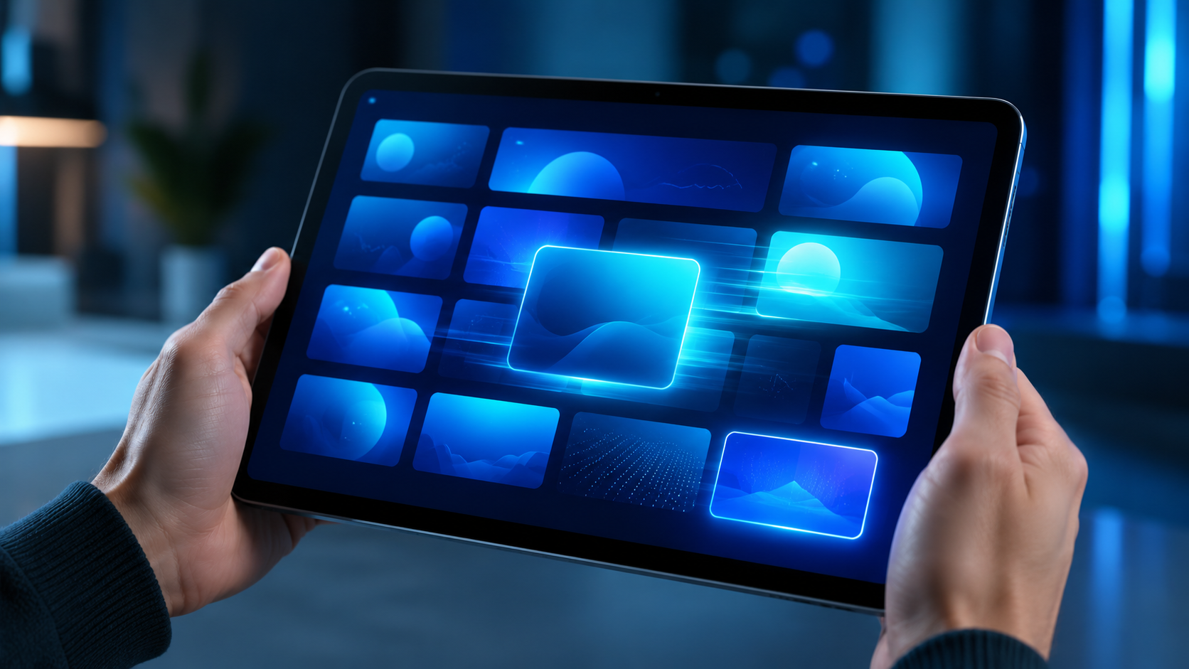 Smart IPTV App – aufgeräumte Medienoberfläche mit Sendern und Inhalten auf dem Tablet